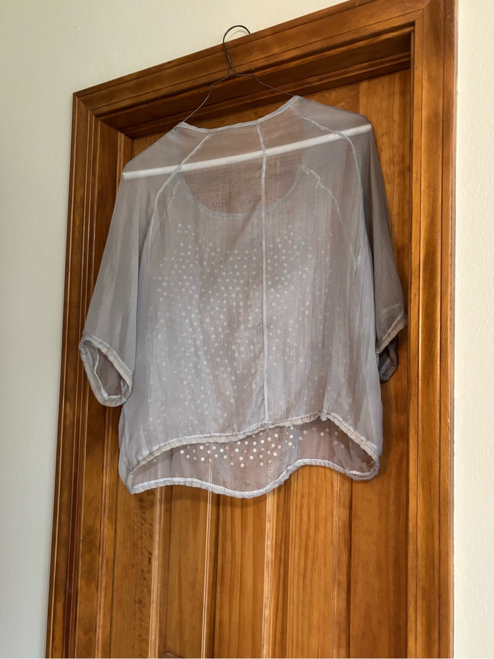 Sheer Gray Studded Women's Blouse - Lightweight Layering Top - Picture 6 of 11